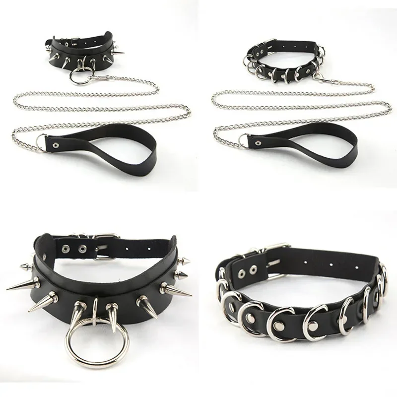 European and n fashion PU leather dark exaggerated collar rope chain adjustment collar loli necklace