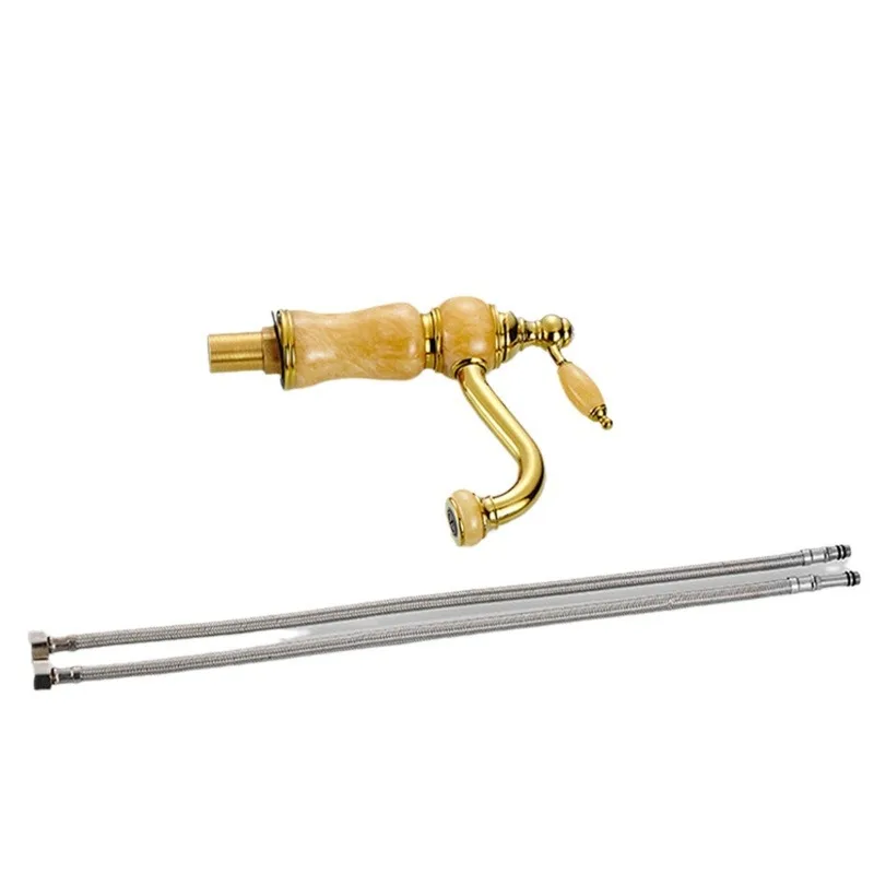 

Смеситель для ванной комнаты в европейском стиле из позолоченной латуни с натуральным нефритом, для раковины, с функцией подъема, для горячей и холодной воды