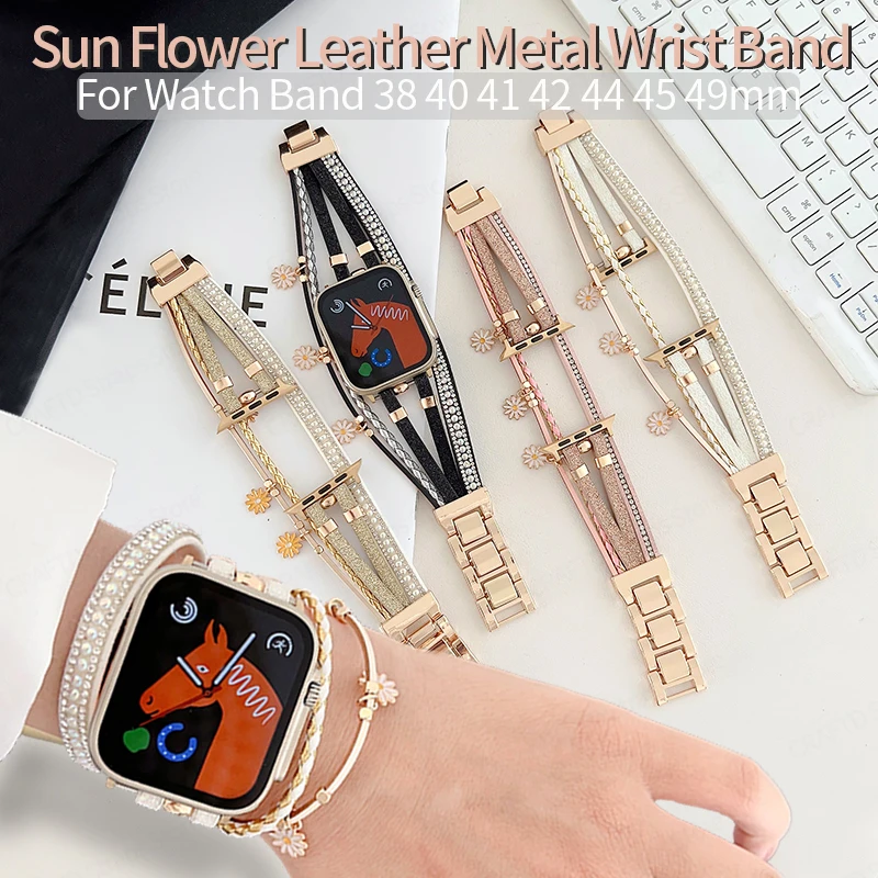 

Handmade Bracelet Strap for Apple Watch Band 49 40mm 41 45 Jewelry Watch Accessories for Iwatch Band Series 7 8 6 SE 5 4 42 38