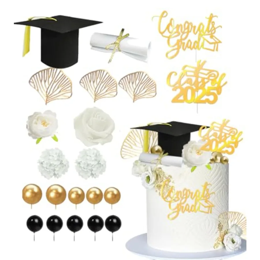 كعكة التخرج توبر زهرة غراد قبعة كعكة توبر مجموعة فئة 2025 الخريجين غراد كعكة ديكور لحفلة التخرج
