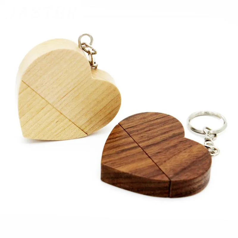 JASTER USB 2.0 (free custom logo) wooden love heart flash drive hearts with keychain pendrive 4GB  16GB 32GB 64GB customer LOGO