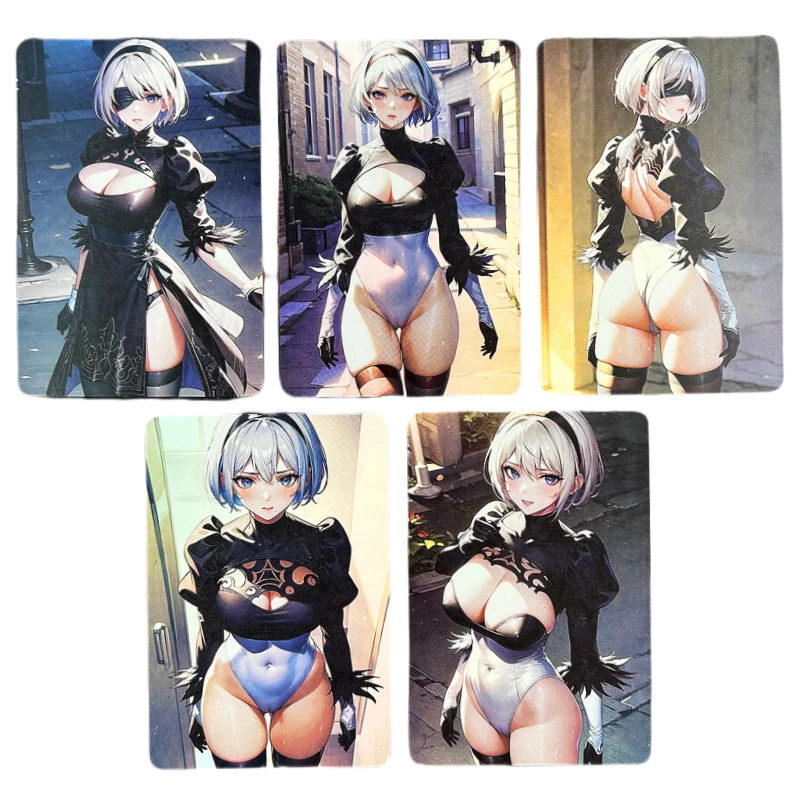 5Pcs/Set ACG Girl Cards NieR Automata YoRHa No 2 Type B 2B Self Made Anime Game Characters Collection Color Flash Cards DIY Toys