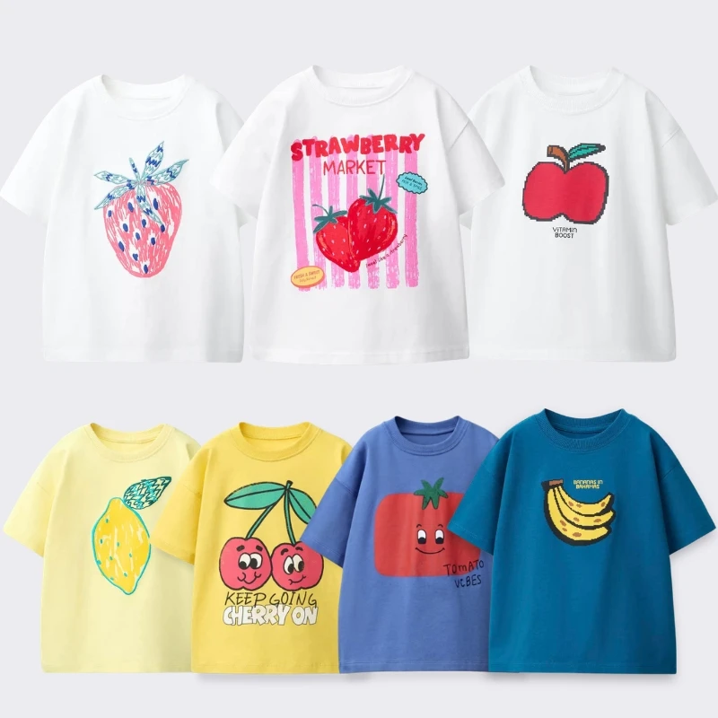 Summer Clothing Short Sleeve Tshirt Children's Printed Fruit T-shirts Round Collar Casual Kids Clothes Simple Girls Boys Tees