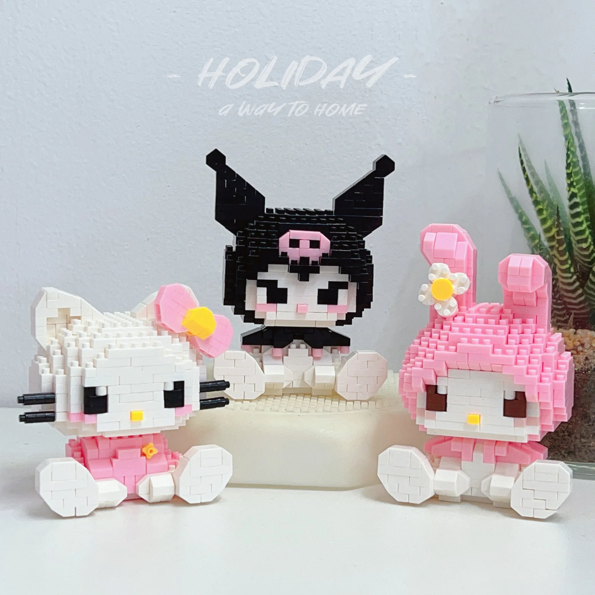 Bloques de construcción de Hello Kitty para niños, juguetes ensamblados, adorno decorativo, figura de Anime Sanrio, modelo Kuromi, regalo de