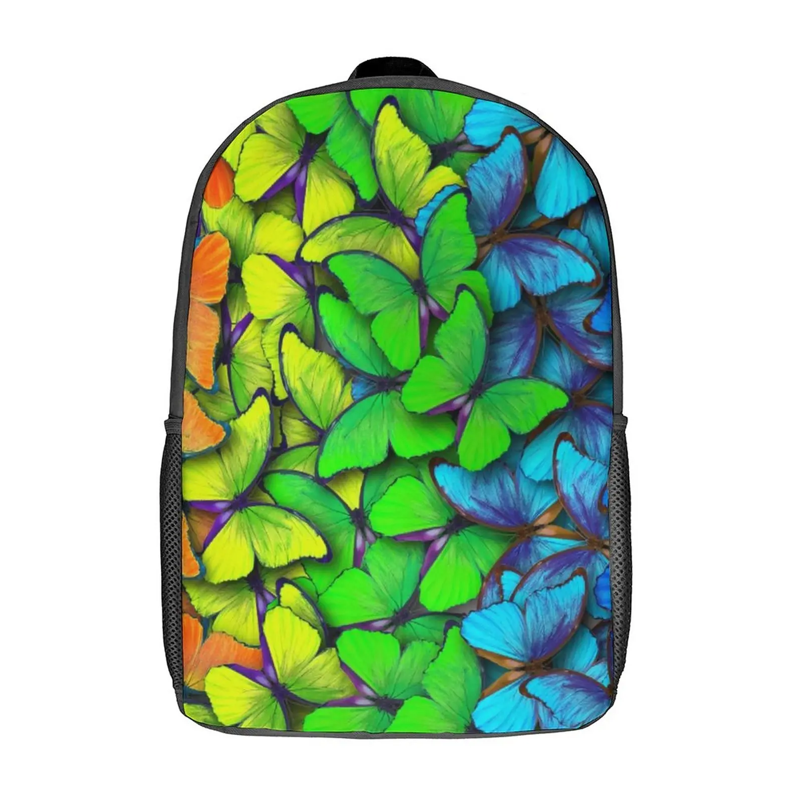 White Butterfly Backpack Rainbow Print Cycling Backpacks for Teenage Boy Girl Colorful Print High School Bags Casual Rucksack