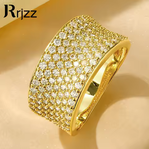 Rrjzz Sparkling CZ Simulated Diamond Men Women Band Rings Luxury Brilliant Silver/Gold Color Love Ring for Wedding Fine Jewelry