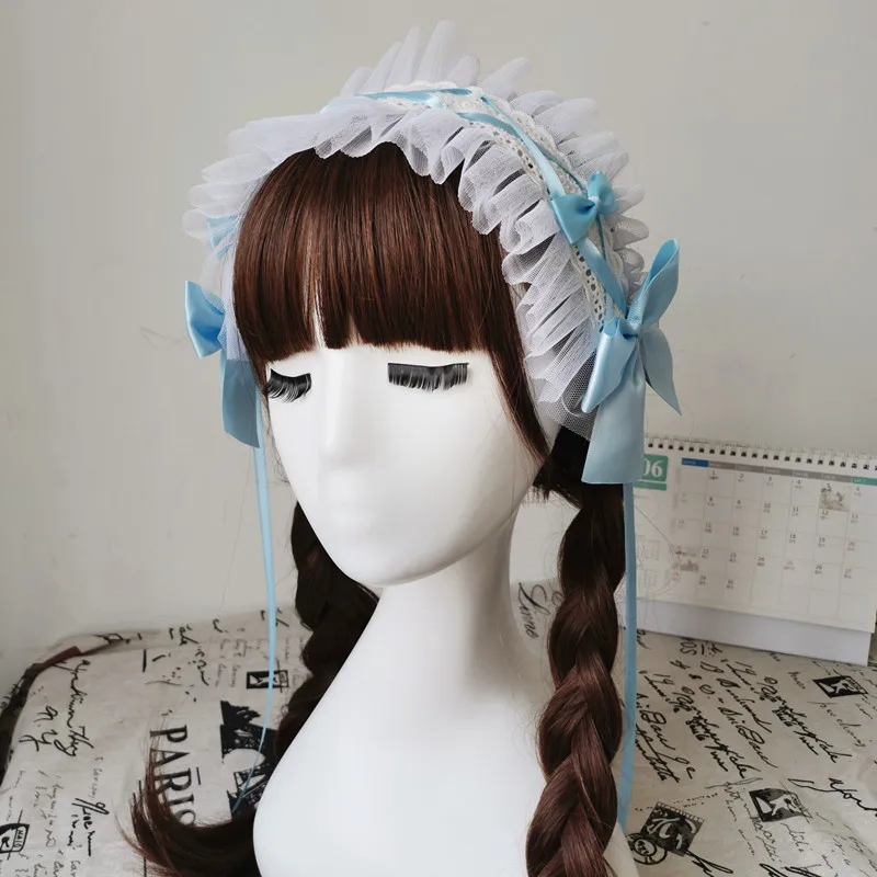 Japanese Anime Gothic Headband Lolita Tea Party Headwear KC Sweet Hair Accessories Handmade Lace Bow Ornament