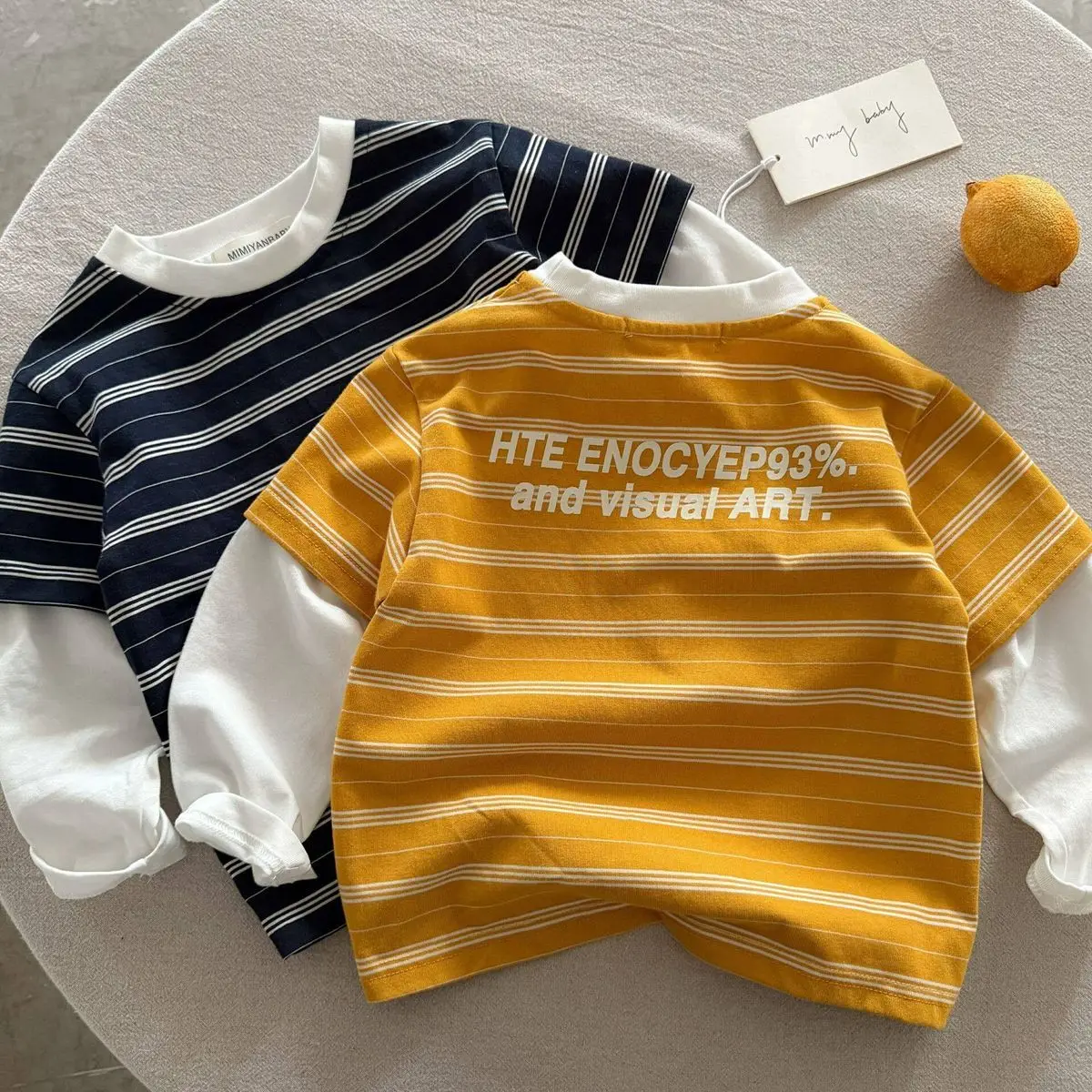 Children T-shirt 2026 Spring New Cotton Children Long Sleeve T-shirt Boys and Girls Striped Bottom Shirt Children Top Trendy