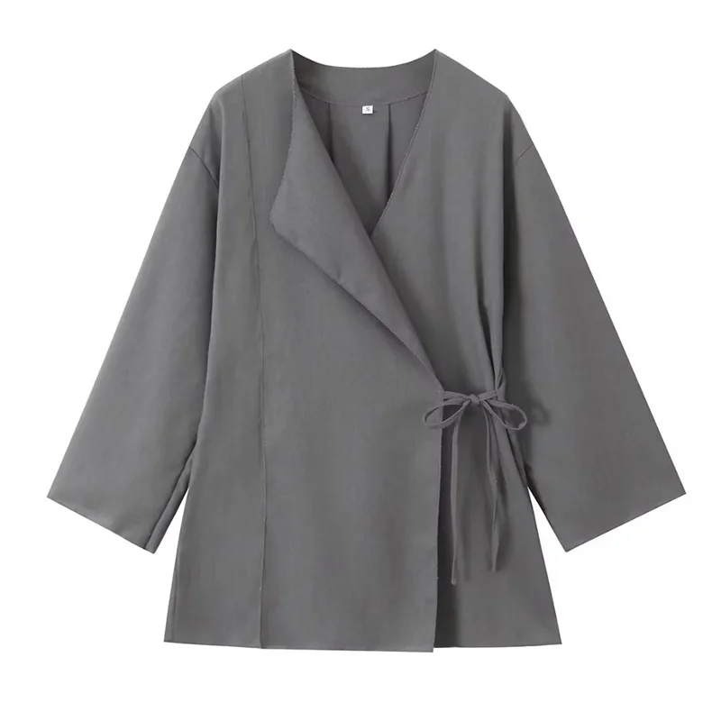 TRAF Women Kimono Set Tied Vintage Kimono Top Sets Womens 2 Piece Outfit Summer 2024 Fashion Baggy Wide Leg Trouser Suits