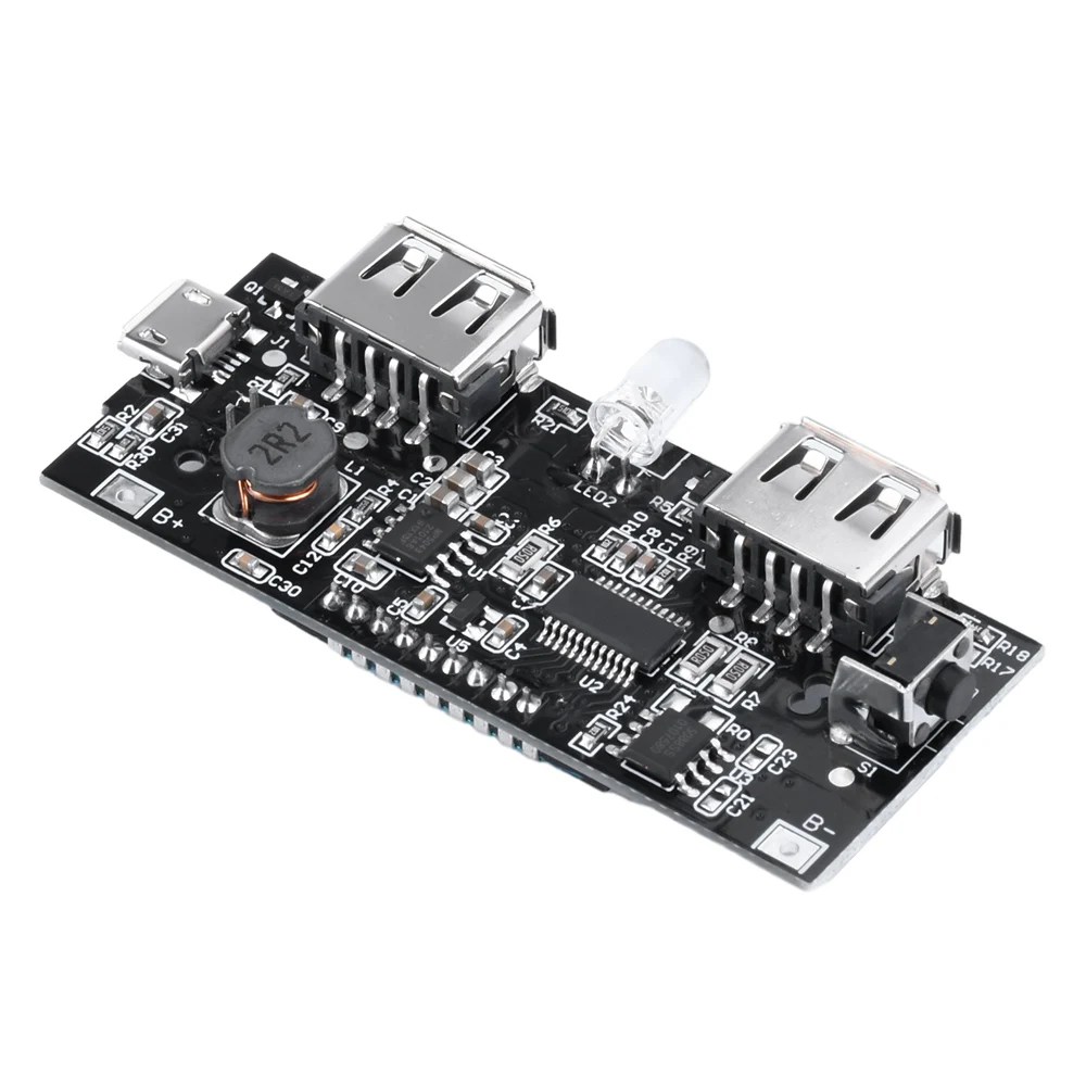 Banco móvel do poder com exposição do LCD, placa do módulo do impulso do poder, carregador de bateria, PWB, USB duplo, 5V, 1A, 2 A, 18650