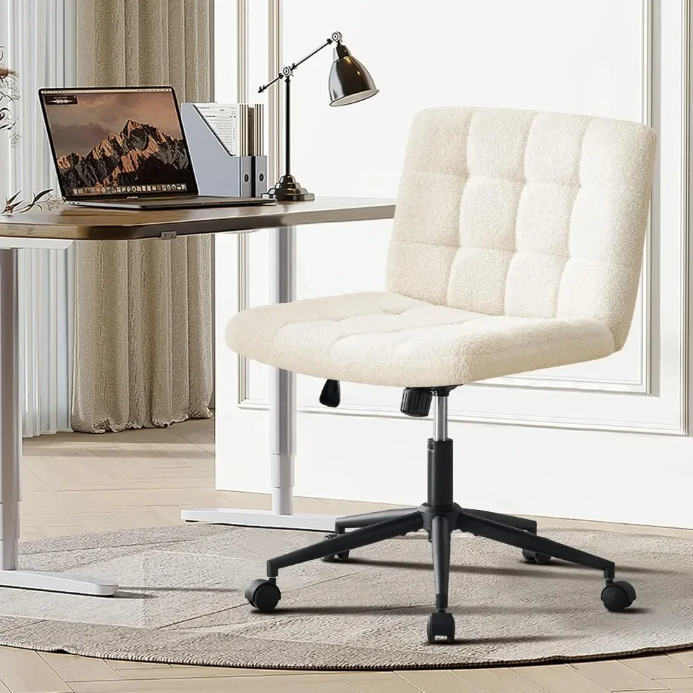 Furnimart Swivel Criss Cross Legged Chair with Wheels for Home Office, Wide Armless Desk Chair Height Adjustable Comfy Seat