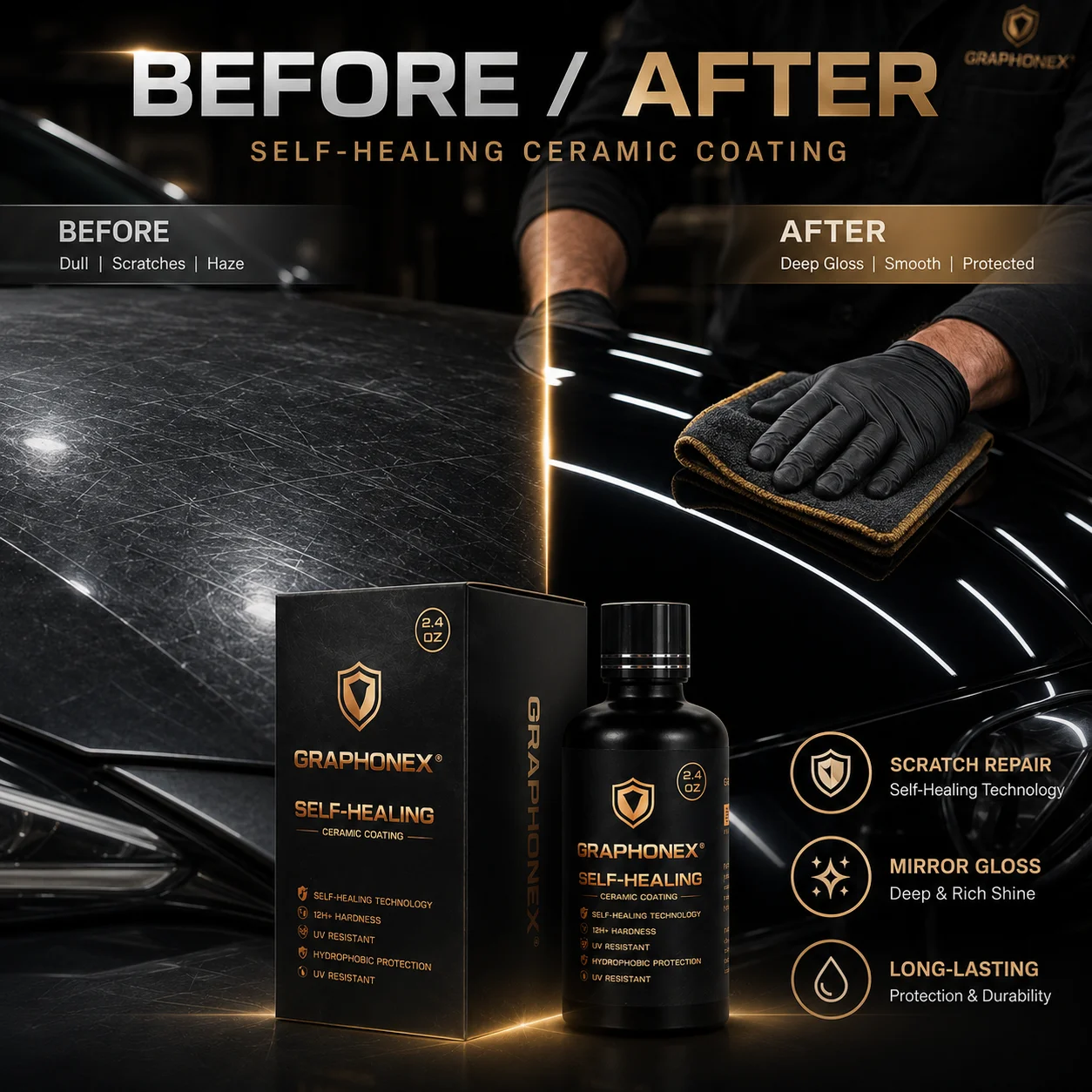 2026 Self Healing Ceramic Coating  with Self Healing and UV Track Technology Car Detailing Professionals 10+ Years of Protection