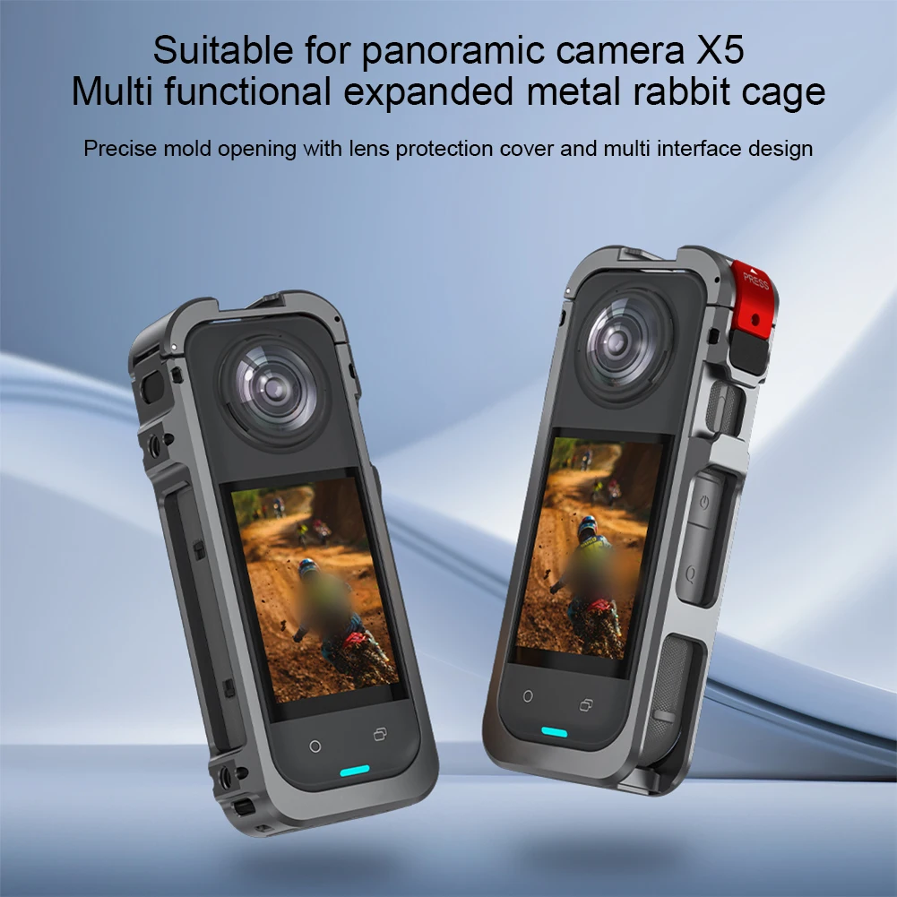 

Metal Frame Cage For Insta360 X5 With Silicone Lens Cover And Mic Wind Muff Sports Camera Expansion Bracket Fixed Clip