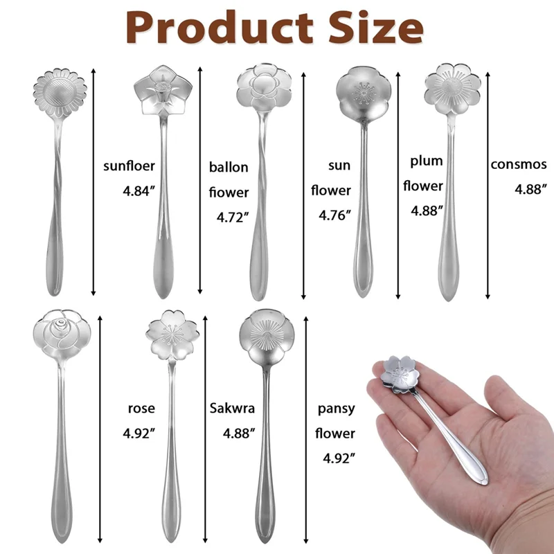 ABVA-Floral 5-Inch Silver Spoons Set, 40Pcs Stainless Steel Coffee And Dessert Spoons For Tableware In Cafes And Kitchens