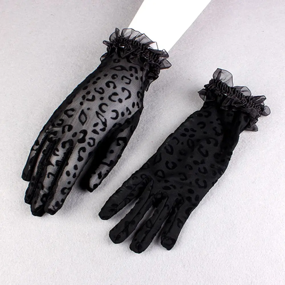 女性ファッション花サイドメッシュミトンヒョウレース手袋女性手袋ドライビンググローブショート手袋