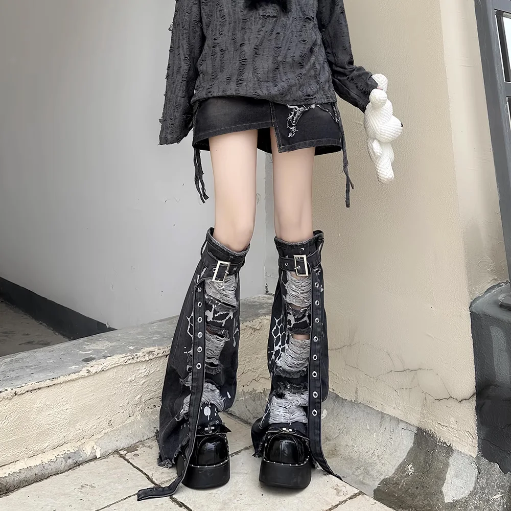 2024 Summer Kawaii hole Cowboy leg cover Women Sexy Retro  Cute Sock Sleeves  subculture y2k Knee  strap Cover