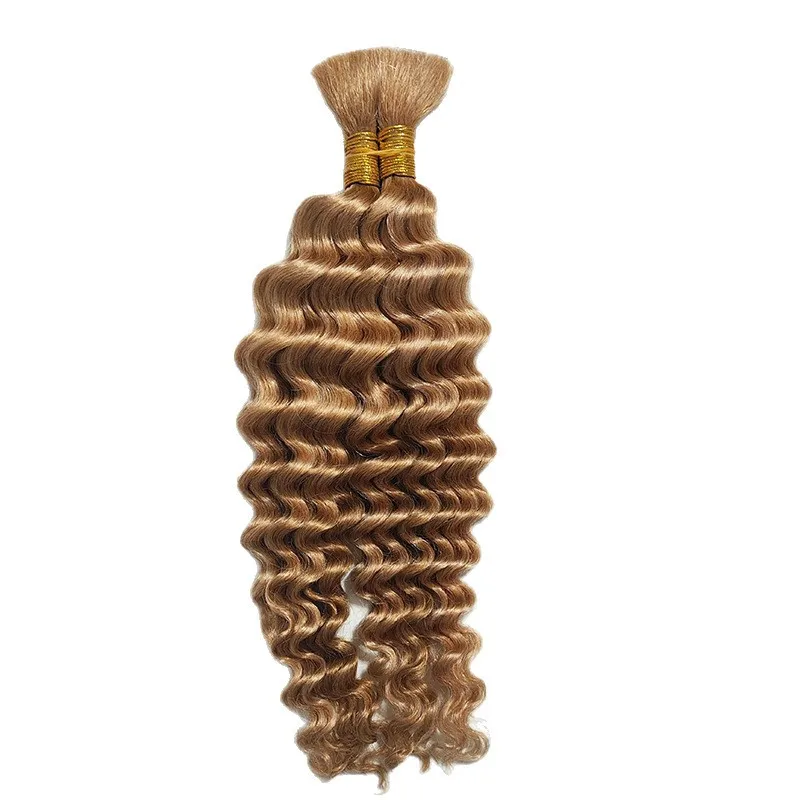 編み込み用バルクヘア　ディープウェーブ人毛バルク　ノーウェフト　ハニーブロンドヘアエクステ　1/2/3個 # 女性用27色の三つ編みヘア
