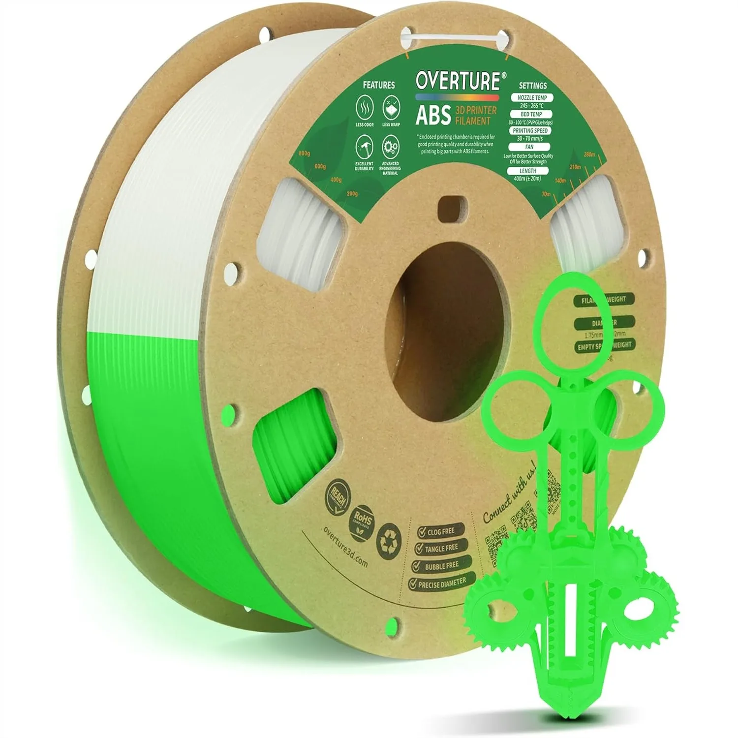 

ABS Filament 1.75mm, High Strength & Heat-Resistant 3D Printer Filament, Low Warping, Glow Green, 1kg Cardboard Spool, Precision