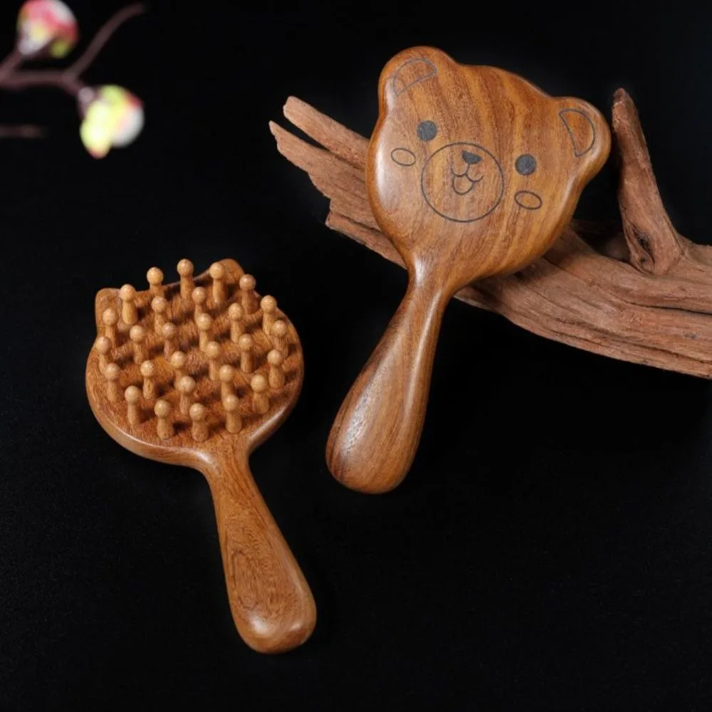 Cat Sandalwood Hair Comb Bear Exquisite Wooden Long Massage Comb No Overflow Glue Head Blood Circulation Smooth Hair Brush