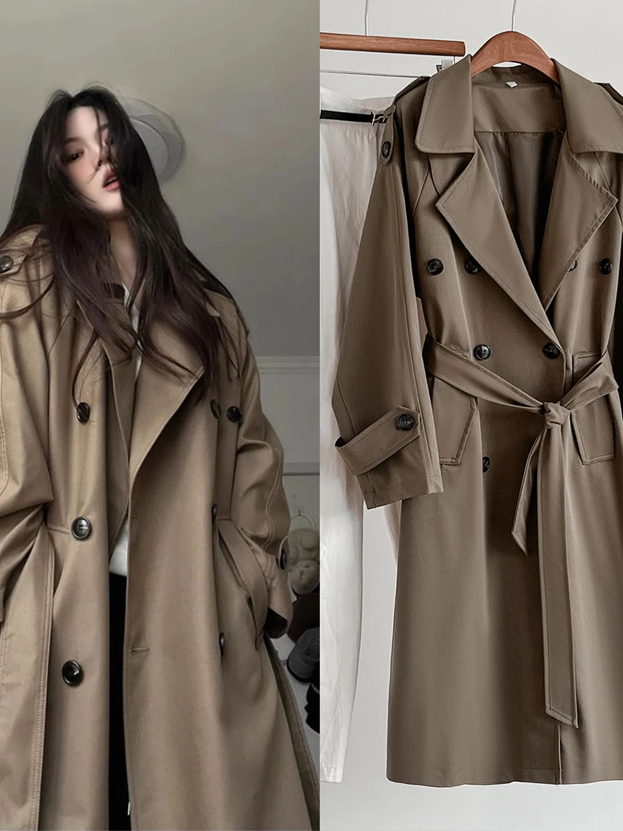 

Женское длинное пальто, двухрядная верхняя одежда на пуговицах, цвет, новинка, осень 2023, Thiened Long Sve, повседневная мода