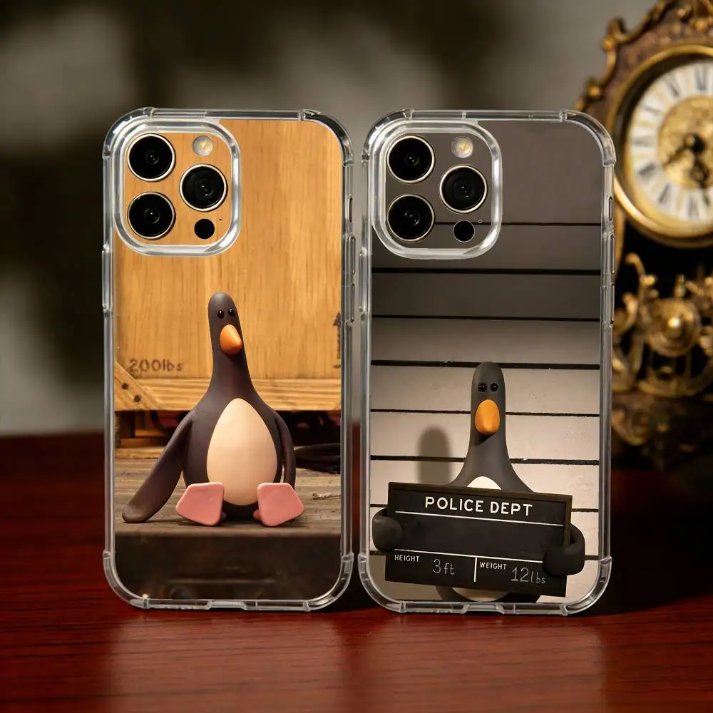 Cute Retro Villain Penguin Phone Case For iPhone17,16,15,14,13Pro Max,us,Soft Silicone Transparent Cover