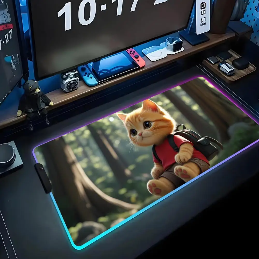 

Коврик для мыши с милыми аниме-животными, RGB-подсветкой, большой игровой коврик для мыши, светящийся коврик для ПК, настольный коврик, большой коврик для клавиатуры, коврик для стола