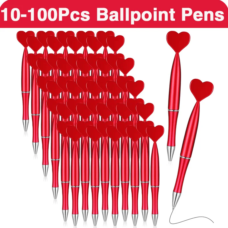 10-100Pcs Valentine's Day Heart Shape Pens Black Gel Ink Rollerball Pens for Office School Supplies Gift Kids Ballpoint Pens