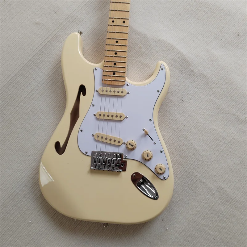 Semi-Hollow F Hole 6-String Electric Guitar Maple Fingerboard White Pickguard Triple Single Pickups Body Material: Semi-Hollow B