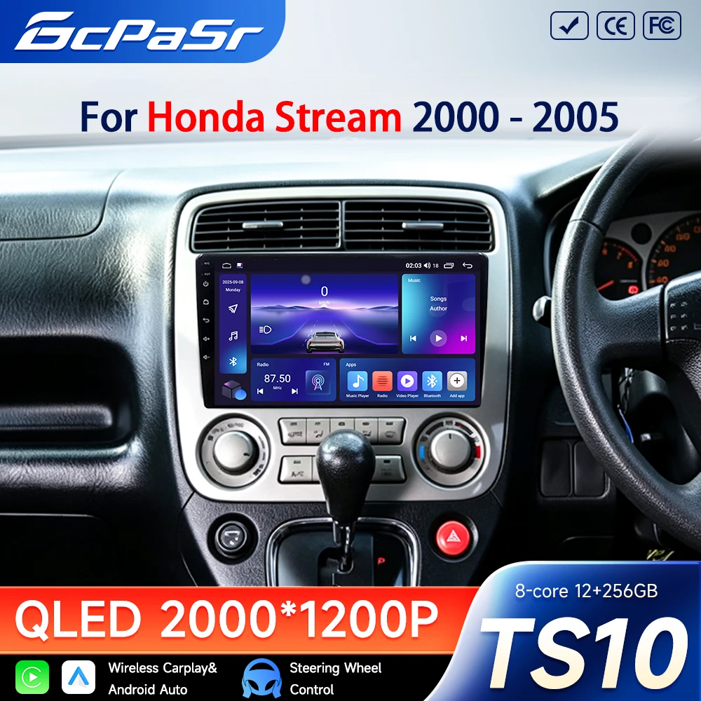 Android Auto Car Radio For Honda Stream 2000-2005 2din Stereo Multimedia Video Player Carplay Navigation GPS Carplay QLED Screen