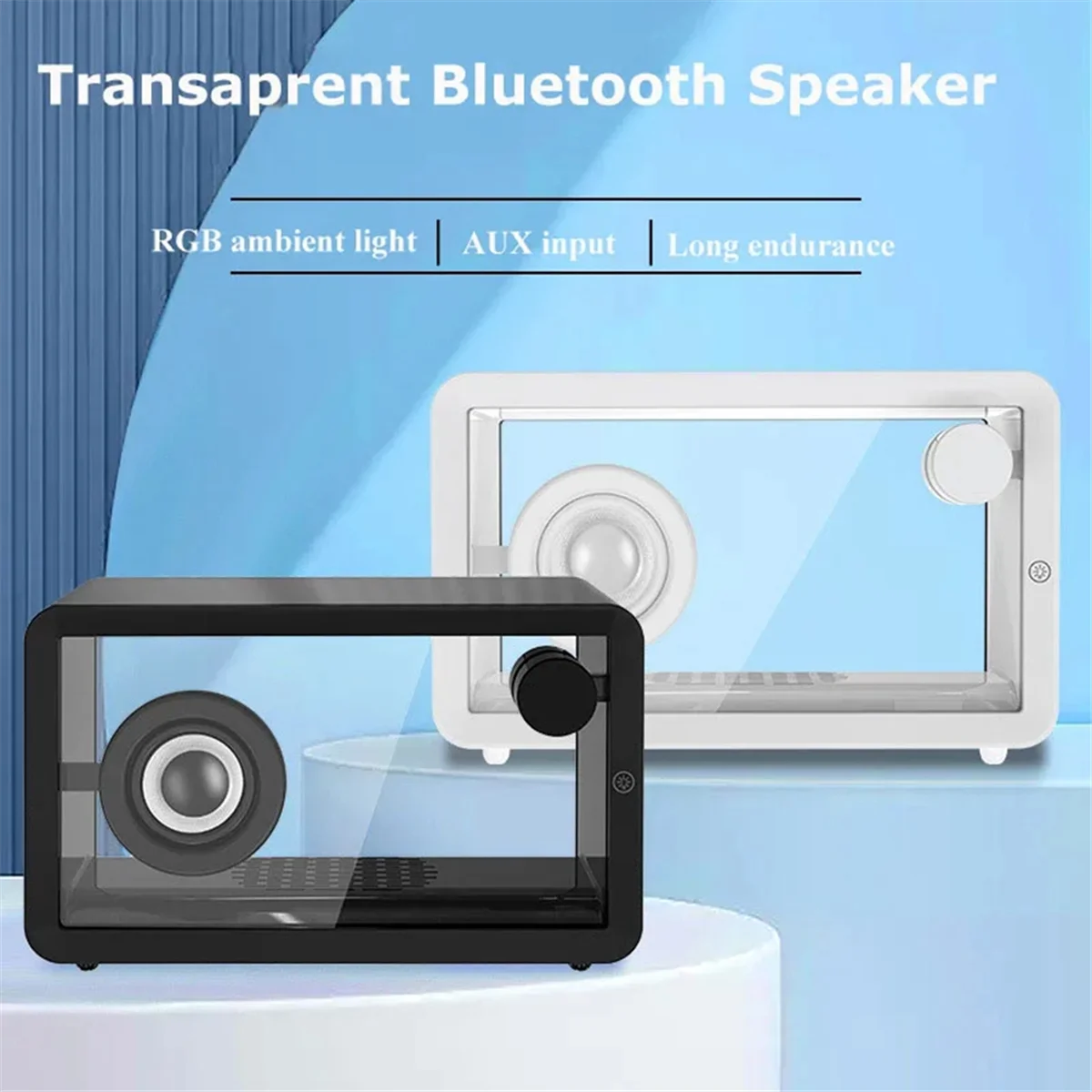 Nuovo altoparlante Bluetooth retrò portatile in vetro trasparente altoparlante Audio hi-fi Bar colorato lettore musicale a luce ambientale bianco