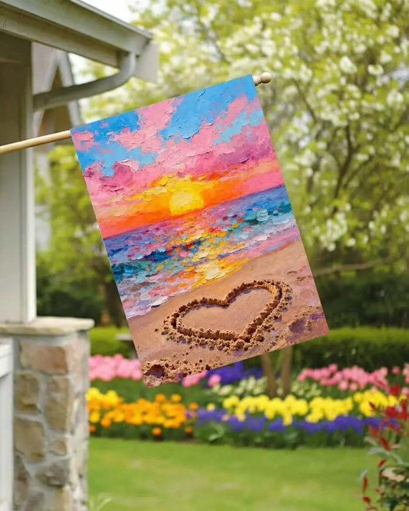 Love on The Beach Oil Painting Seaside Sunrise Valentine's Day House Flag 28