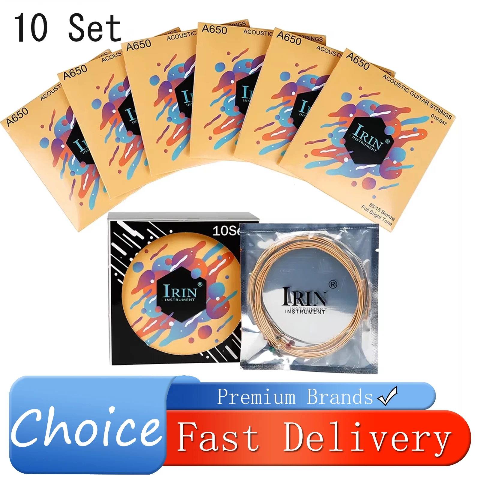 

Набор струн для акустической гитары IRIN, 10 комплектов, 1-6, из фосфорной бронзы и нержавеющей стали, для начинающих, запчасти для акустической фолк-гитары