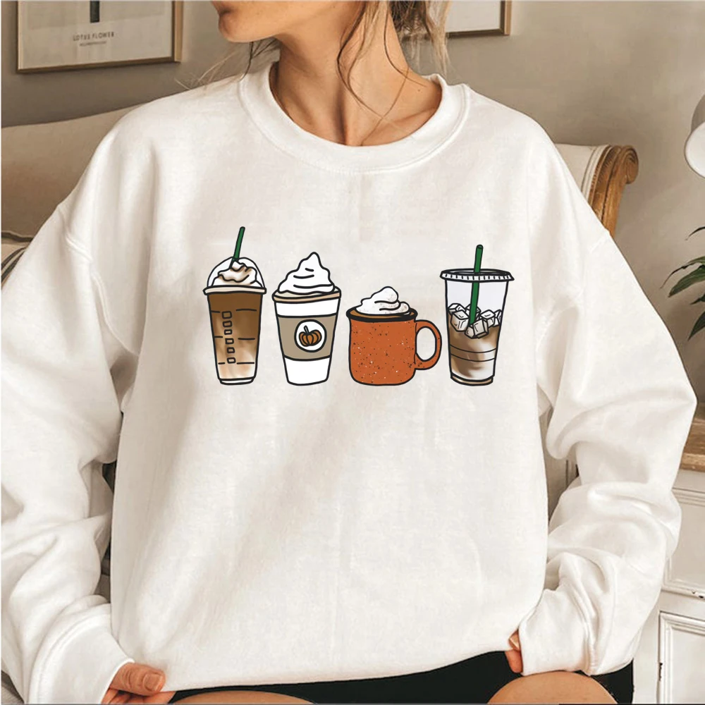 

Fall Coffee Sweatshirt Cute Fall Hoodies Women Long Sleeve Crewneck Sweatshirts Thanksgiving Graphic Hoodies Coffee Lover Tops