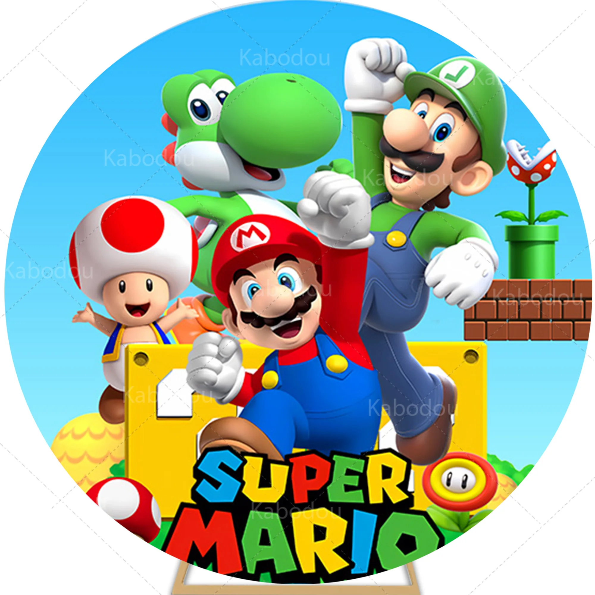 Super Marios Bros Round Backdrop Boys Birthday Party Decoration Mushroom Photography Background Baby Shower Cylinder Cover Prop