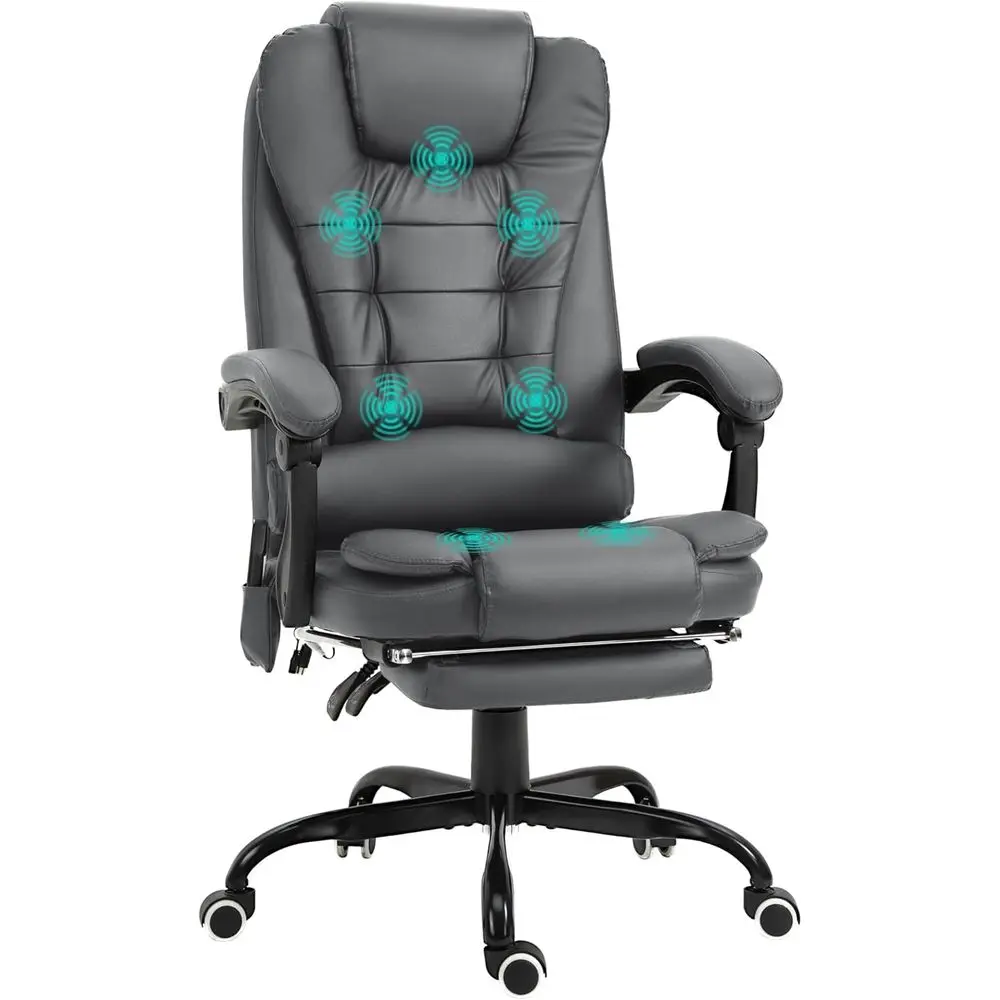 

High-Back Ergonomic Massage Chair with Lumbar Support, Footrest, Recline, Adjustable Height, Gray