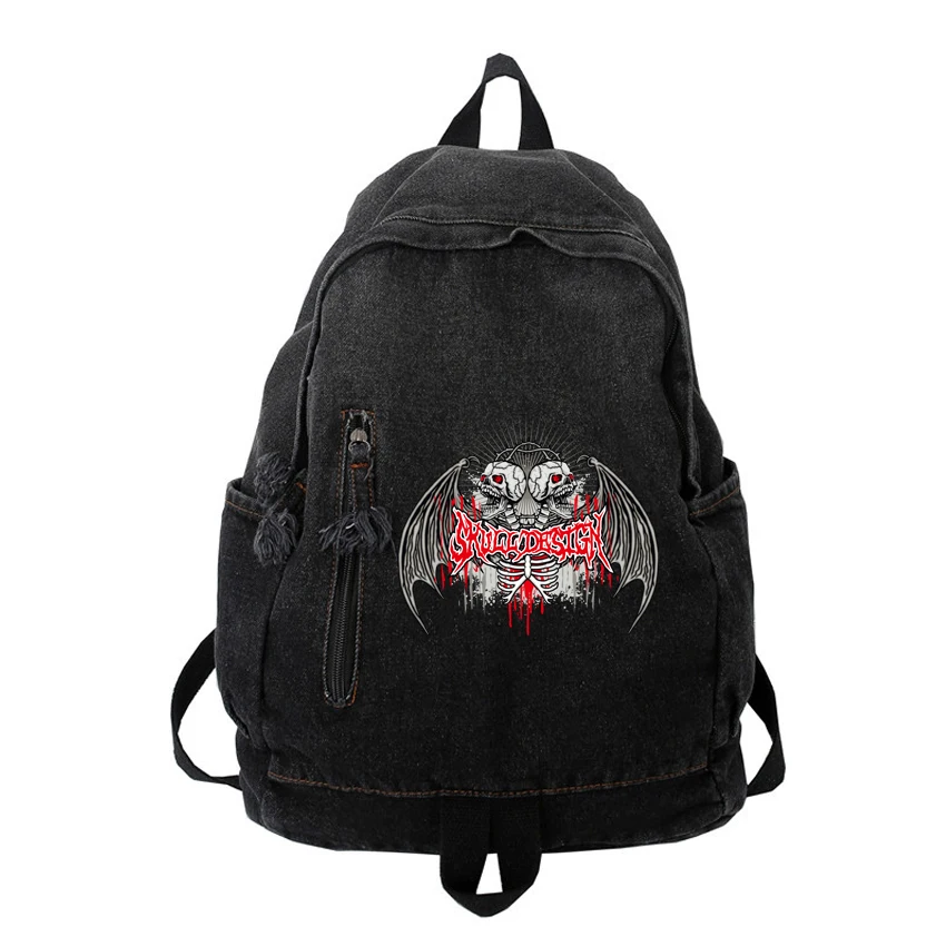 New Denim Backpack Women\'s Leisure Travel Outing Bag Female Schoolbags Suitable For Boys Girls Unisex Funny Skull Graphic Printe