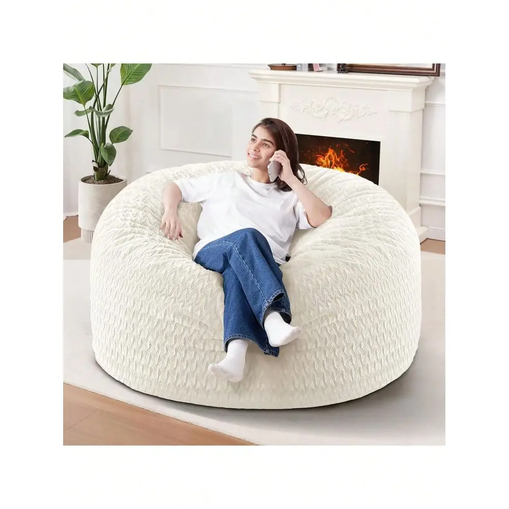 3FT Bean Bag Chair, Bean Bag Chairs Adults, Big Bean Bags With Foam Filled, Large Beanbag Chairs With Plush CoverWhite