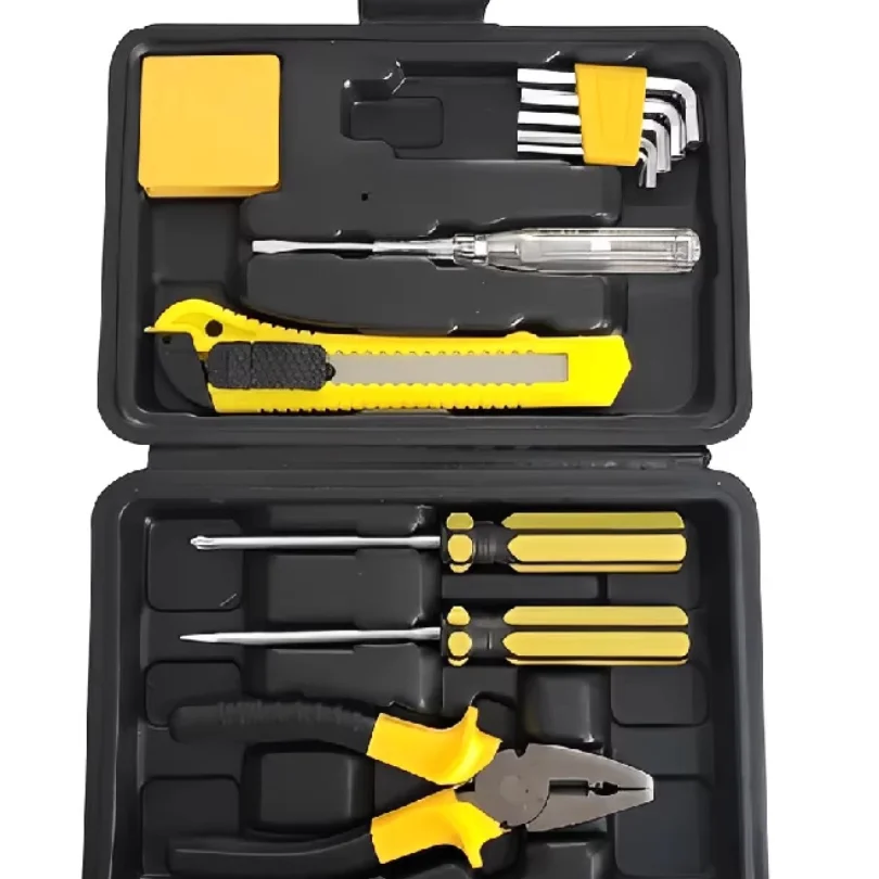 12Pcs Household Hand Tool Set, Portable Home Repair Maintenance Tool Kit with Plier, Screwdrivers, Hex Wrenches, Cutter, Voltag