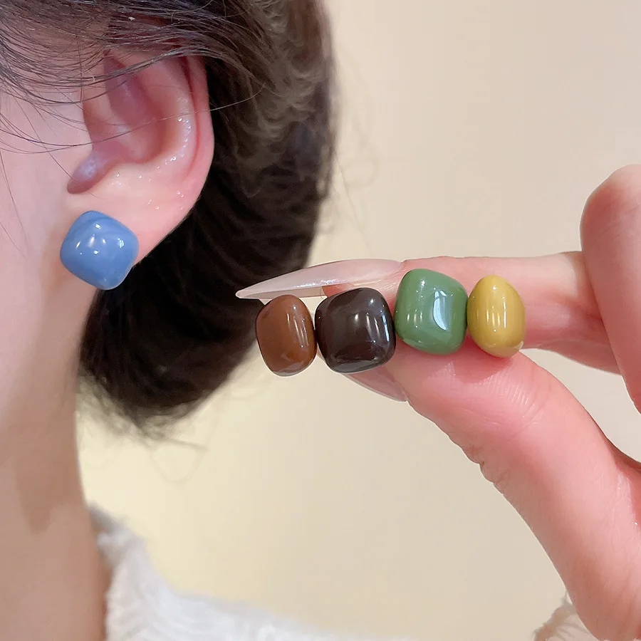 10 Pcs Candy Color Resin Stud Earrings Set for Women Fashion Square Acrylic Nail Earring Jewelry Daily Cummuter Party Wholesale