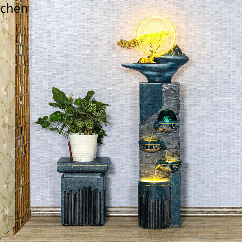 YFY  Flowing Water Wealth Ornament Fountain Indoor Floor Fake Mountain Humidifier Decoration