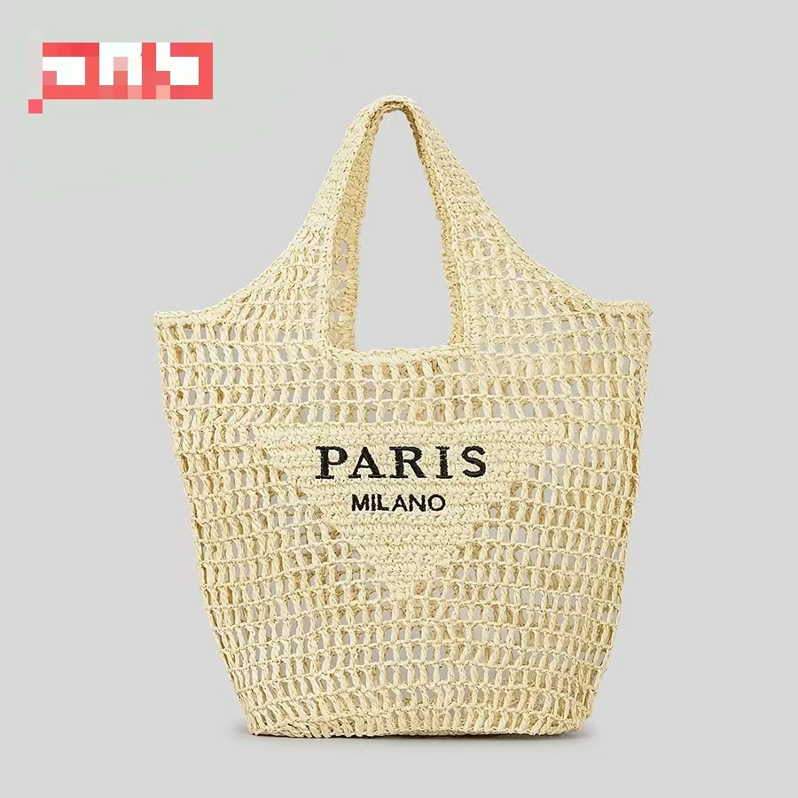 Niche Designer Luxury Retro Embroidered Letter Woven Bag Beach Vacation Hollow Mesh Bag High-end Fashion Shoulder Bag Handbag