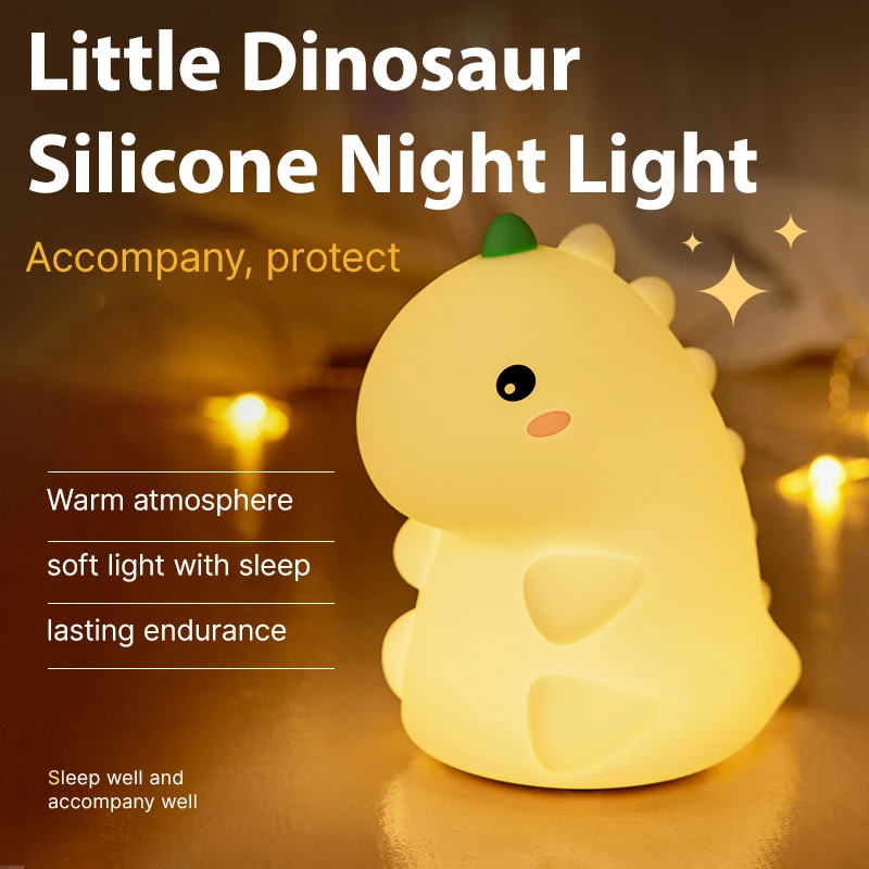 LED Night Light  Dinosaur Silicone Night Lamp USB Rechargeable Timing Bedside Table Lamp Room Decor Kids Baby nightlight Gift