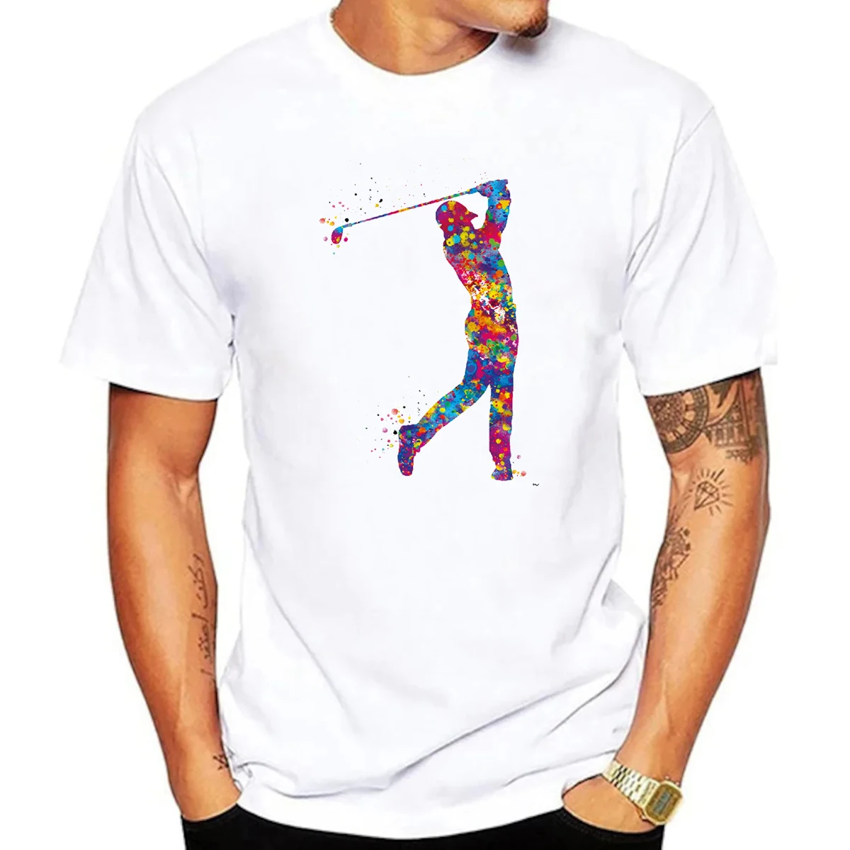 Golf Player Man Watercolor Print Men's Tshirt Fashion Trend Youth Boys T-shirt Summer Men t-shirt Short sleeved Top Wholesale