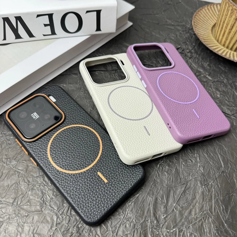 Мягкий силиконовый чехол Magsafe с узором личи для Xiaomi Mi 13 14 Ultra 15 Pro, магнитная зарядка с крышкой для ремешка