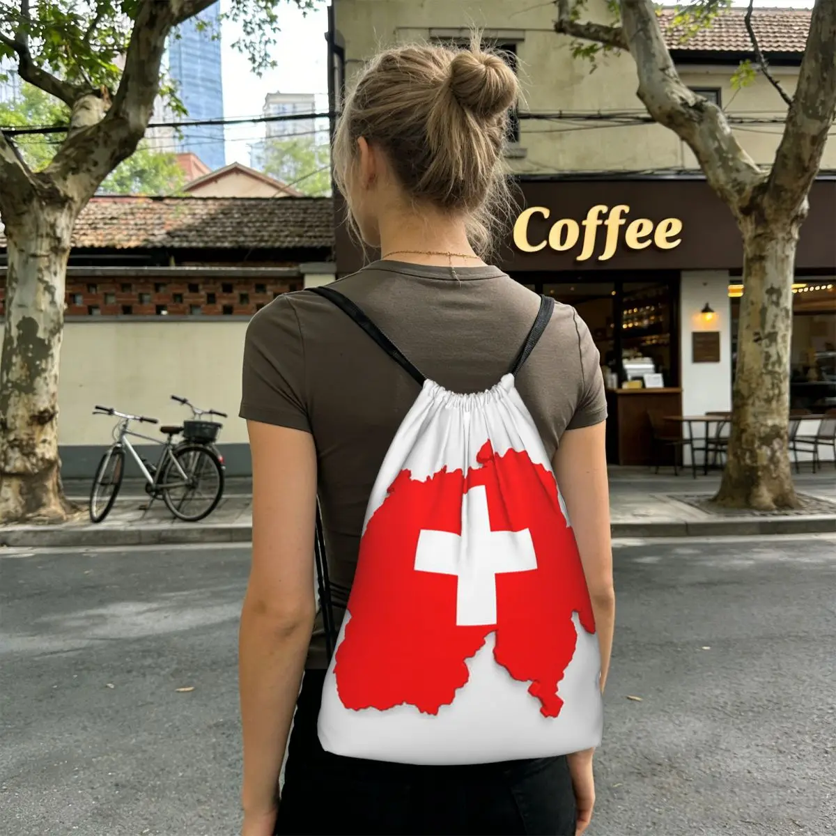Swiss Switzerland Flag Backpacks Multi-function Drawstring Bags Shoes Bag Book Bags for Man Woman Students