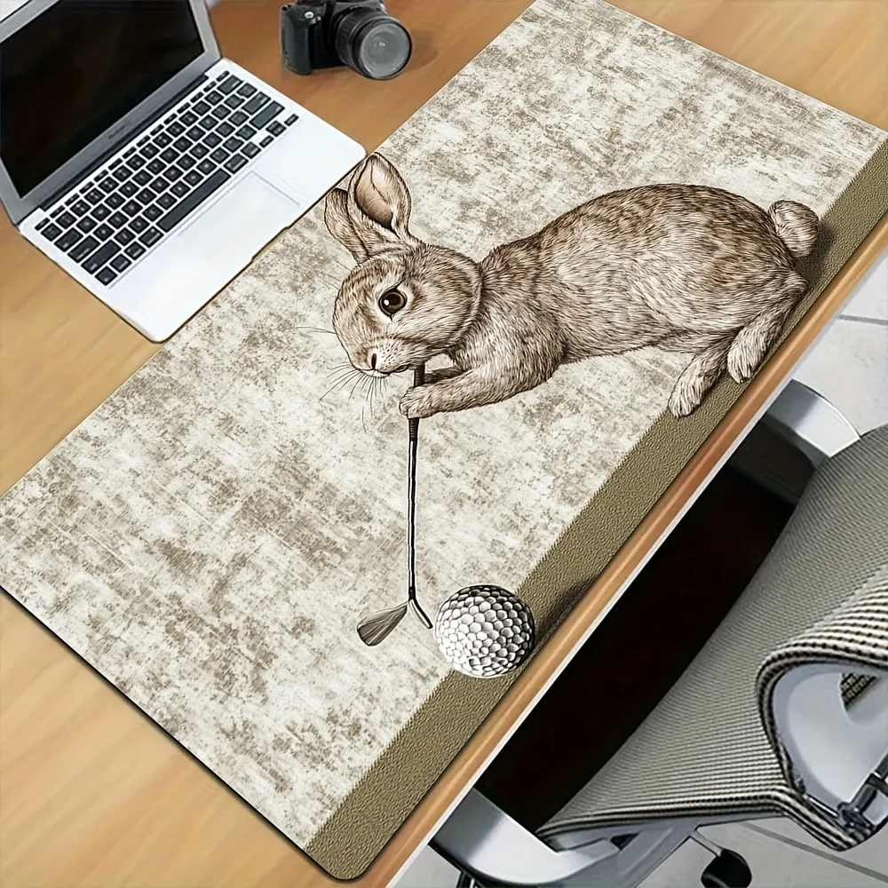 Vintage Rabbit Golf Desk Mat, Extra Large Animal Mouse Pad, Non-Slip Waterproof Keyboard Mat for Office & Home Decor