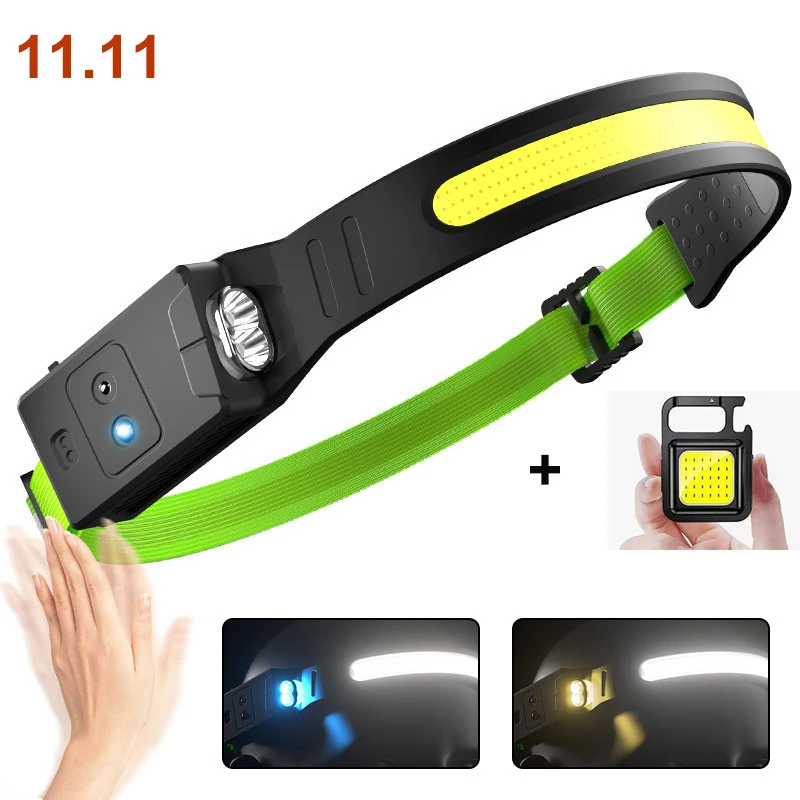 

New Design Powerful Rechargeable LED Headlamp COB Sensing Headlight 18650 Head Lamp with Gift for Fishing,Running,Camping