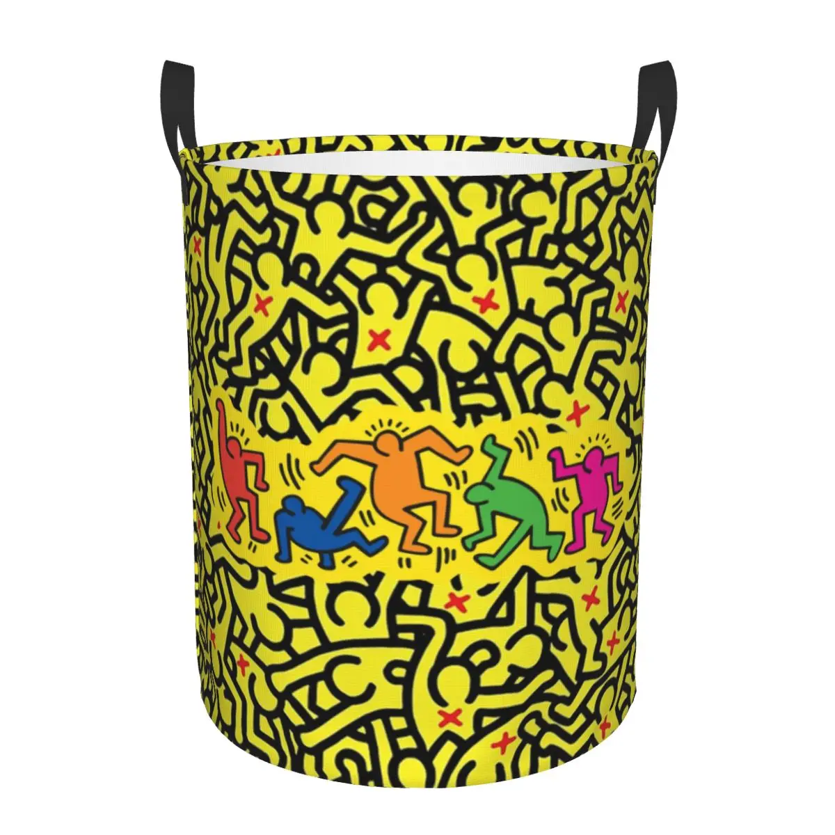 Graffiti Yellow June Laundry Hamper Large Clothes Storage Basket Colorful Pop Art Haring Geometric Toy Bin Organizer for Nursery