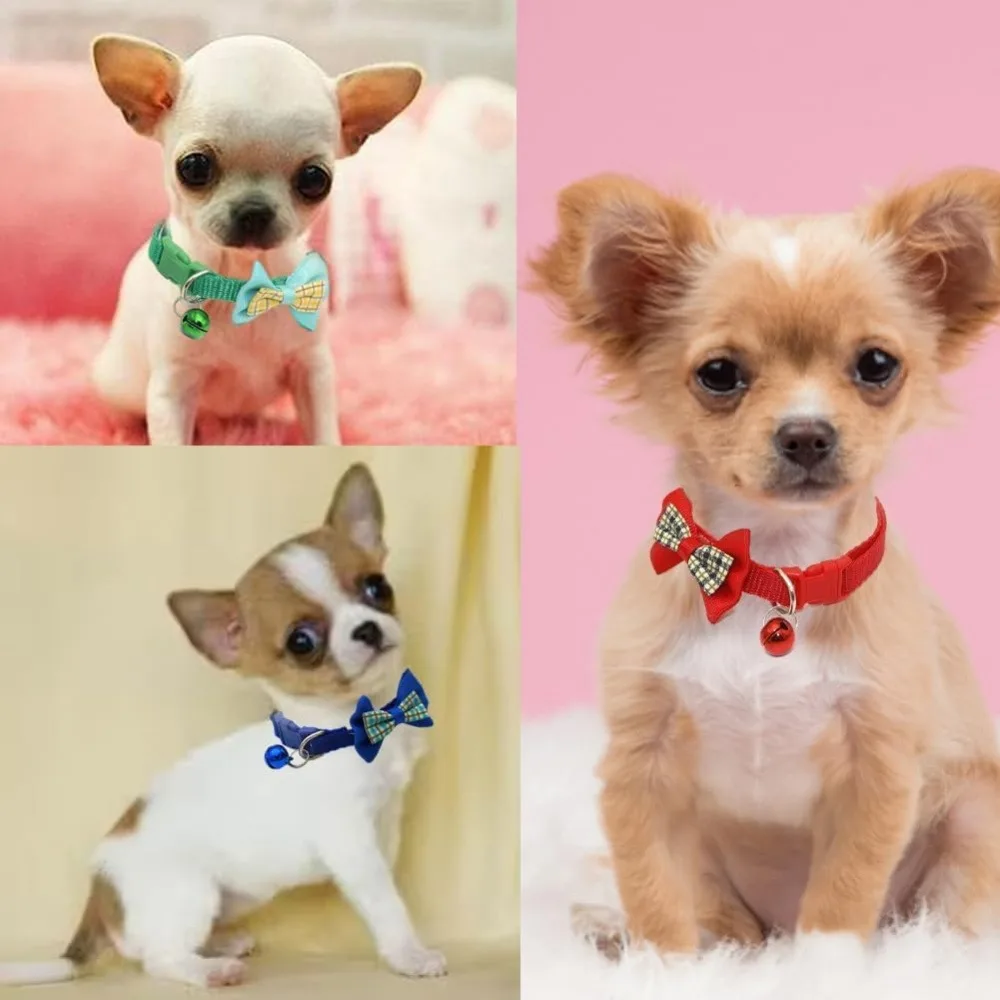 2Pcs Pet Bow Tie Collar with Bell, Adjustable Kitten Puppy Collar, Cute Pet Neck Collar, Random Color