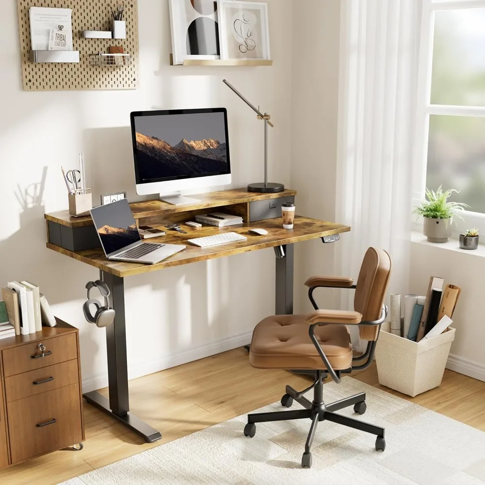 

63 x 24 Inches Height Adjustable Electric Standing Desk with 2 Drawers, Stand Up Electric Desk Adjustable Height, Sit Stand Com